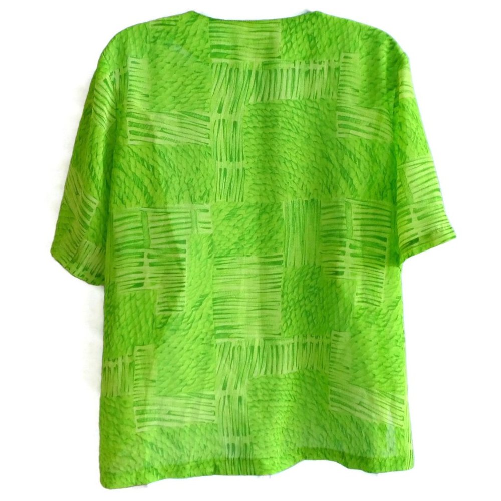 Vintage Top Neon Lime Patchwork Pea Button Front … - image 2
